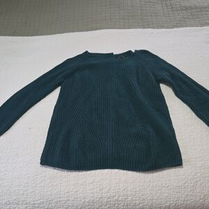 Massimo Dutti Dark Green Cotton Cashmere Button Back Sweater Fits Medium